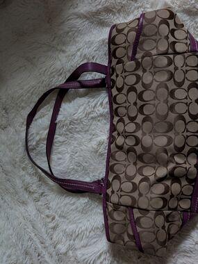COACH Signature Canvas and Purple Leather Shoulder Bag